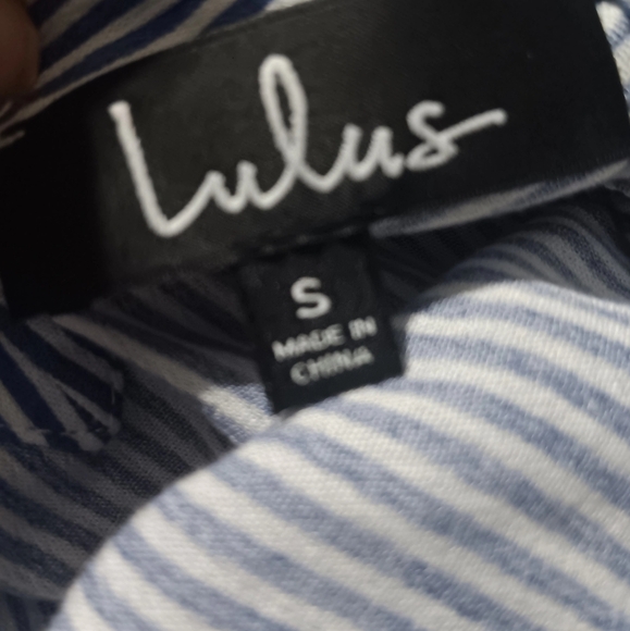 Lulu's Blue and White Asymmetrical Tie Front Tank Top - Picture 4 of 4